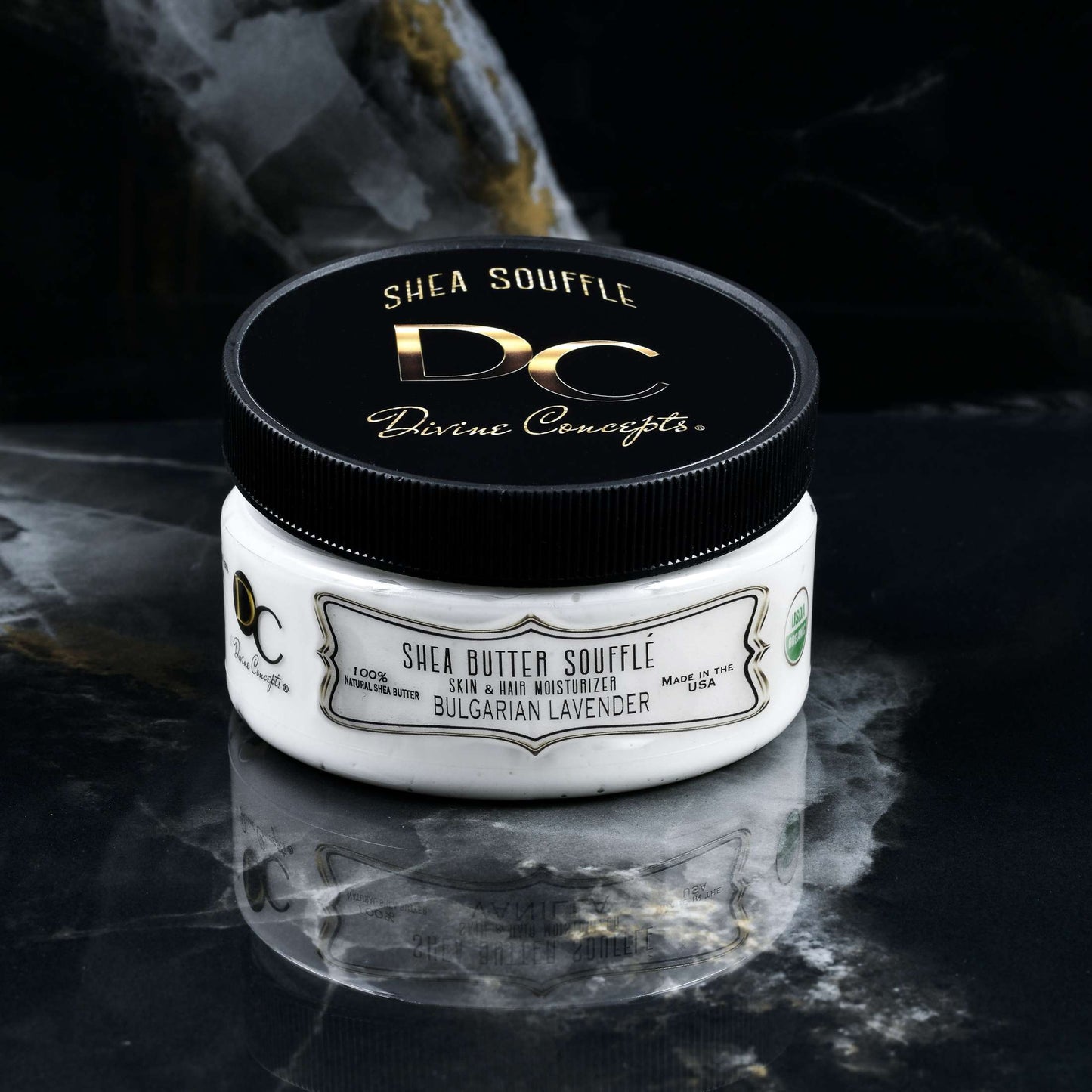 DC Shea Butter Soufflé Enriched with Bulgarian Lavender organic whipped skin and hair moisturizer by DC Divine Concepts