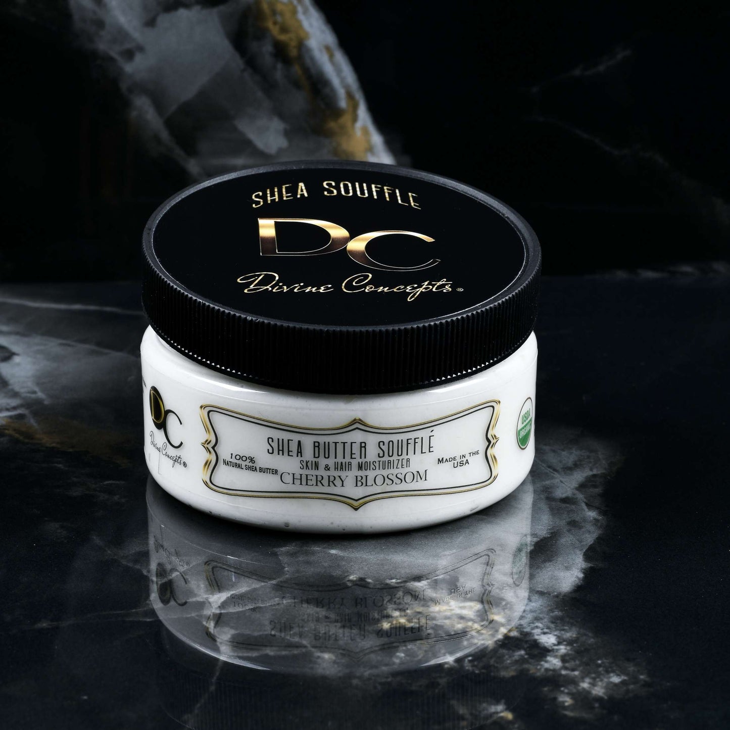 DC Shea Butter Soufflé Cherry Blossom organic whipped skin and hair moisturizer by DC Divine Concepts