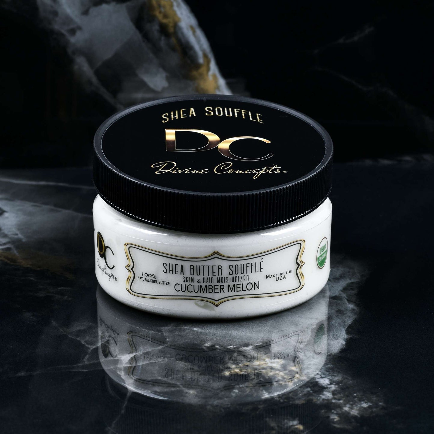 DC Shea Butter Soufflé Cucumber Melon organic whipped skin and hair moisturizer by DC Divine Concepts
