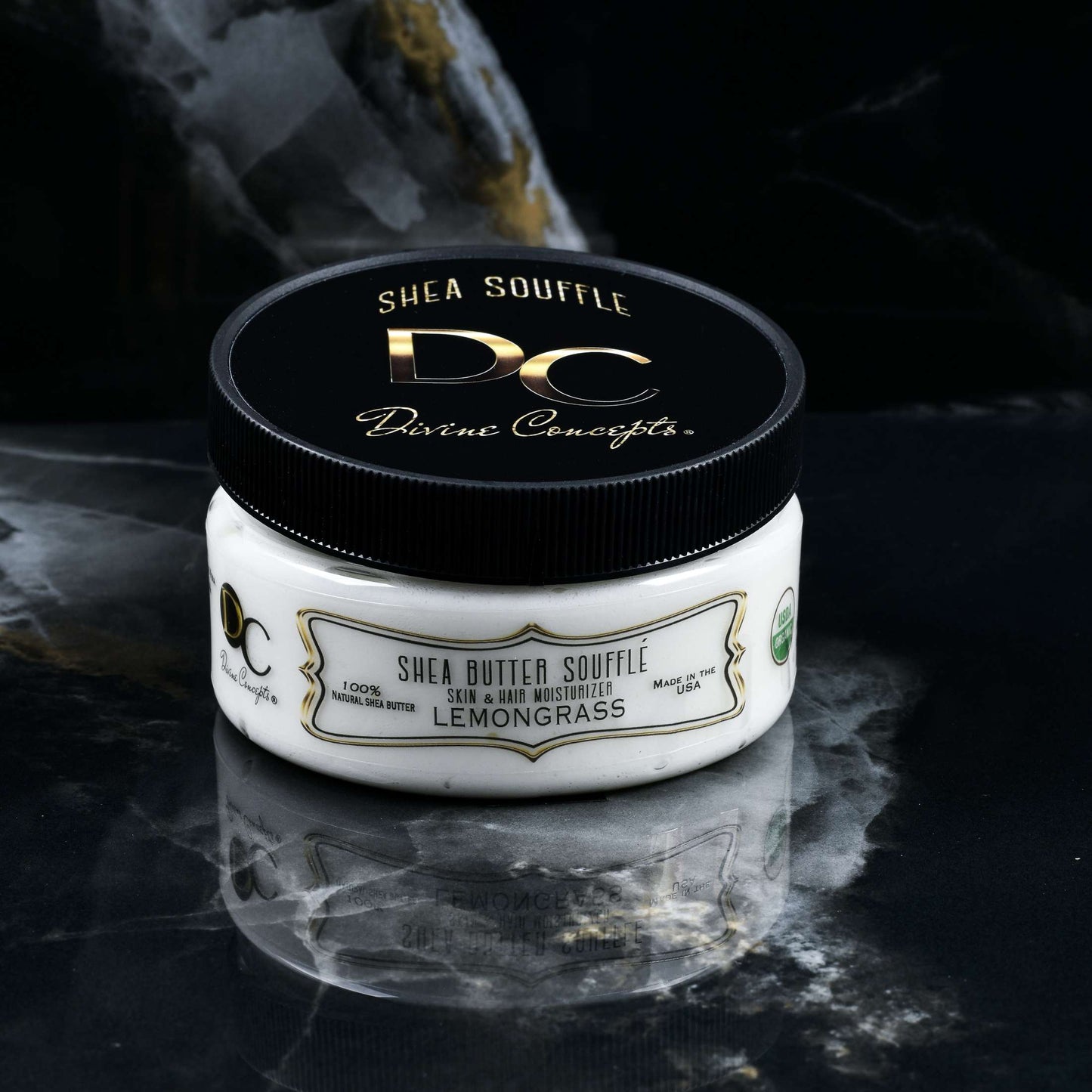 DC Shea Butter Soufflé Lemongrass organic whipped skin and hair moisturizer by DC Divine Concepts