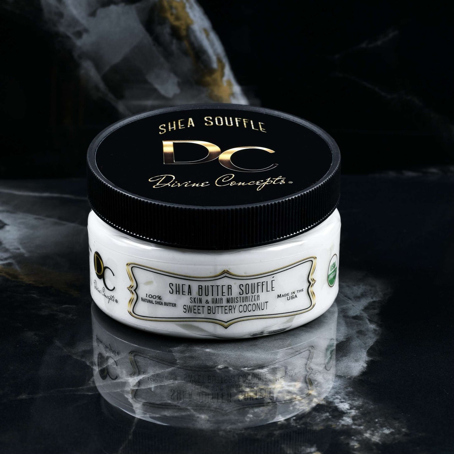 DC Shea Butter Soufflé Sweet Buttery Coconut organic whipped skin and hair moisturizer by DC Divine Concepts