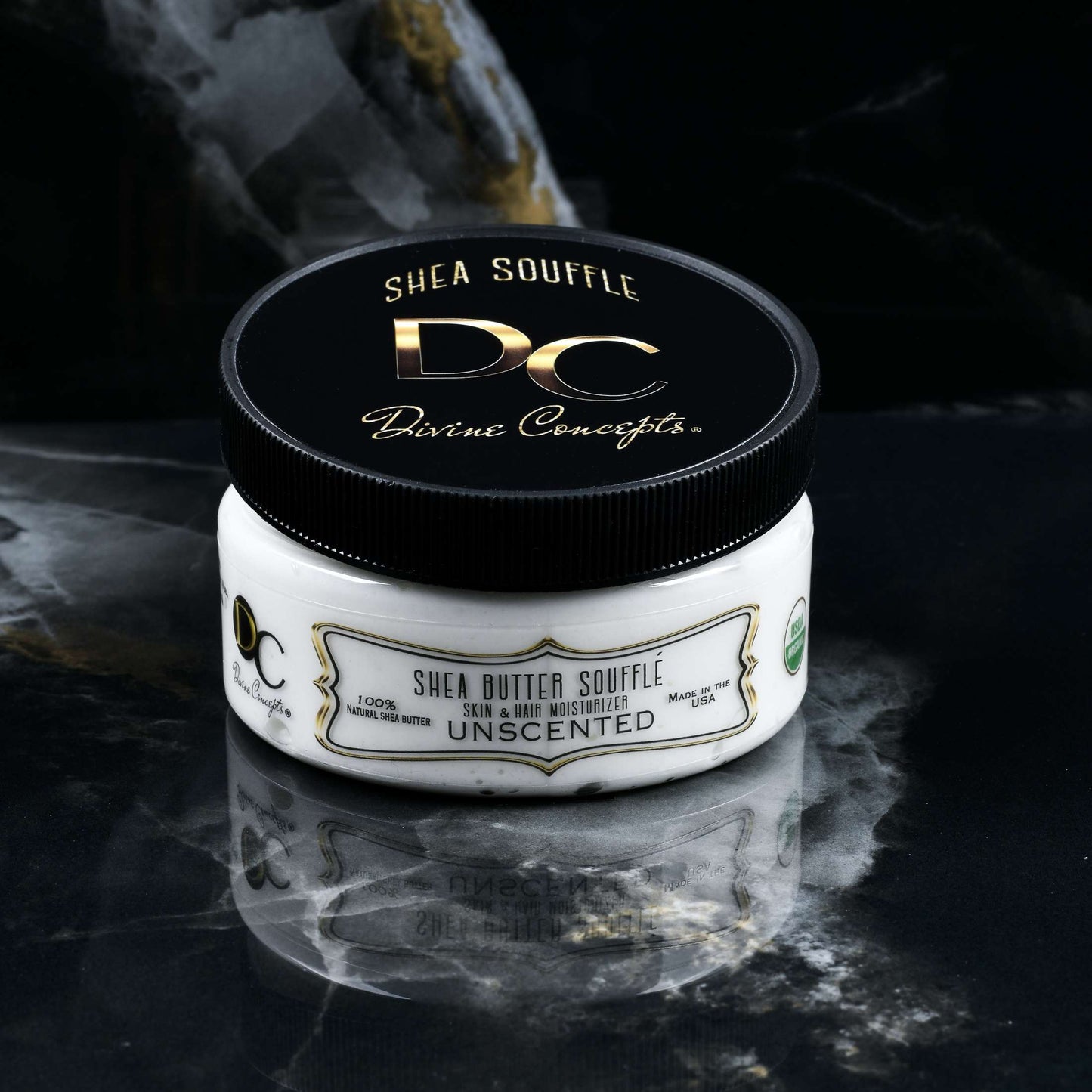 DC Shea Butter Soufflé Unscented fragrance free organic whipped skin and hair moisturizer by DC Divine Concepts