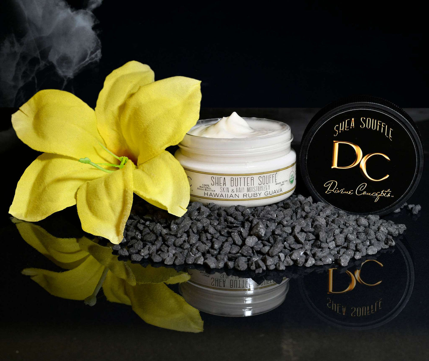 DC Shea Butter Soufflé Hawaiian Ruby Guava organic whipped skin and hair moisturizer by DC Divine Concepts