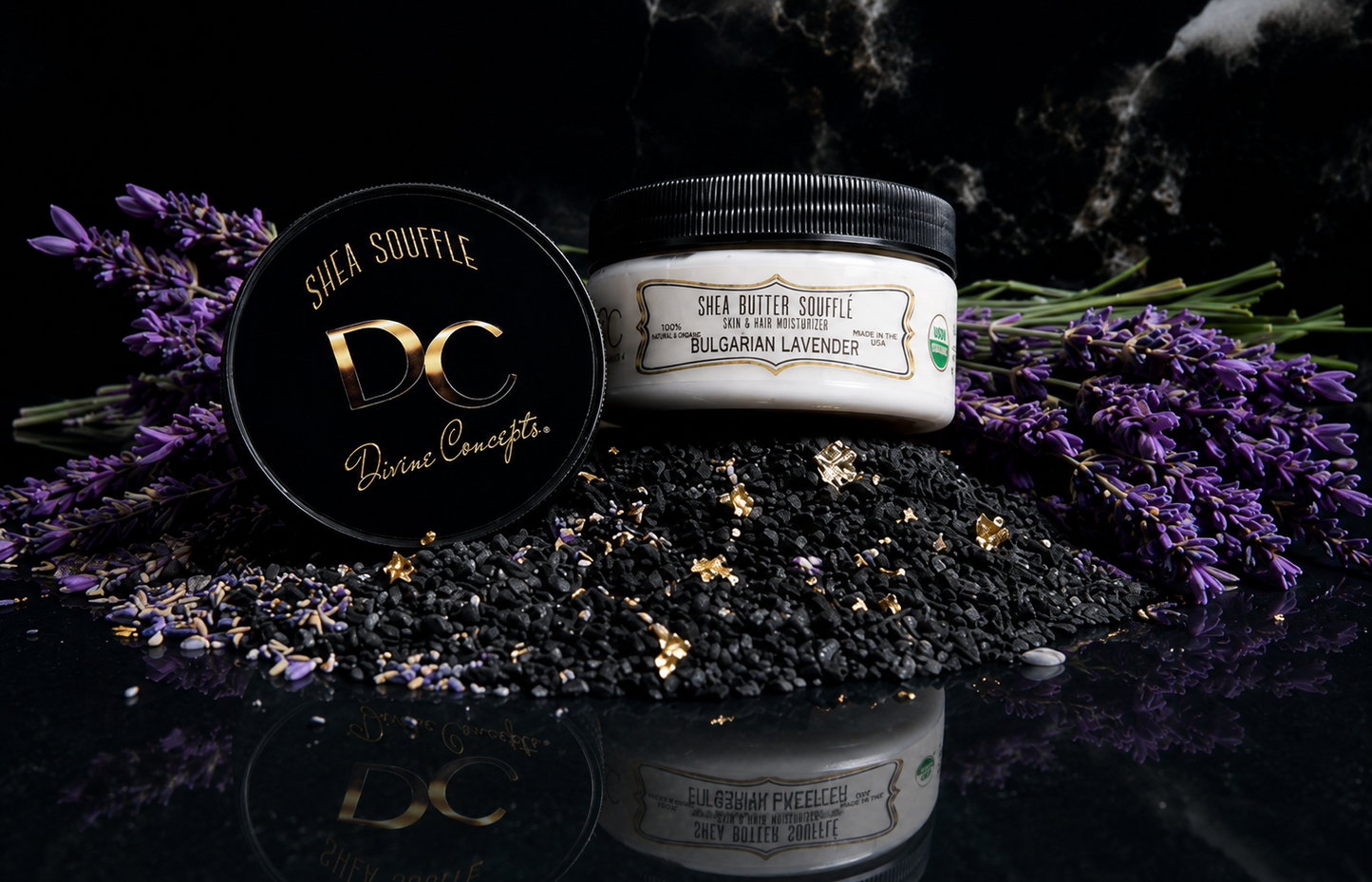 DC Shea Butter Soufflé Enriched with Bulgarian Lavender organic whipped skin and hair moisturizer by DC Divine Concepts